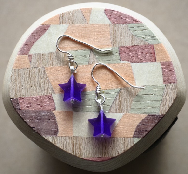 Purple star shaped handmade argentium and fine silver sweetheart earrings